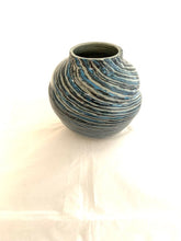 Load image into Gallery viewer, Black and Turquoise Swirled Vase