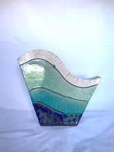 Load image into Gallery viewer, Harp Shaped Raku Vase in Blues