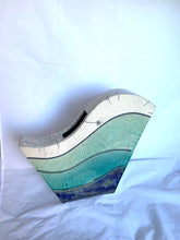 Load image into Gallery viewer, Harp Shaped Raku Vase in Blues