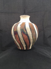 Load image into Gallery viewer, Raku Vase With White and Copper Stripes