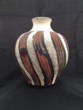 Load image into Gallery viewer, Raku Vase With White and Copper Stripes
