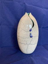 Load image into Gallery viewer, White and Blue Raku Vase--"The Last Drop of Water"