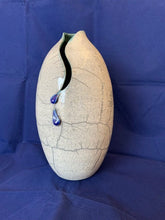Load image into Gallery viewer, White and Blue Raku Vase--"The Last Drop of Water"