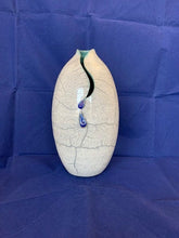Load image into Gallery viewer, White and Blue Raku Vase--"The Last Drop of Water"