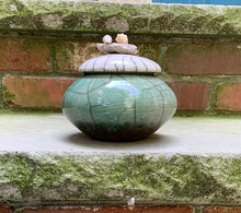 Load image into Gallery viewer, Raku Pet Urn in Turquoise, Copper, and White
