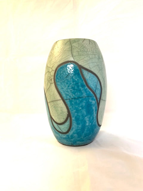 Small Raku Vase in Turquoise and Celadon