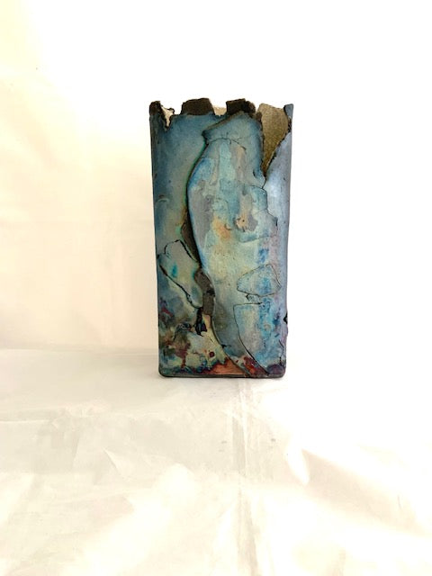 Metallic Blue Raku Vase