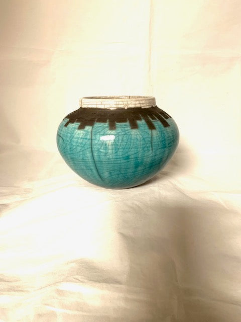 Small Turquoise Raku Vase