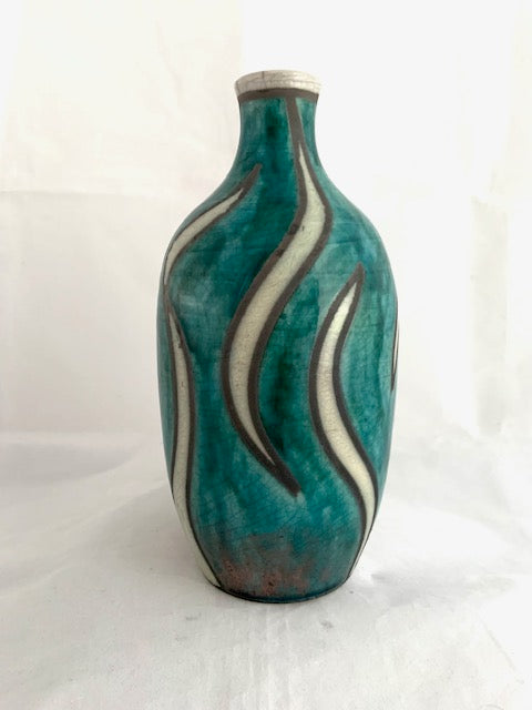 Raku Vase in Turquoise and Celadon