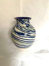 Load image into Gallery viewer, Short Vase With Swirls of Blue and Yellow
