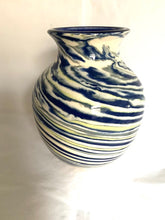 Load image into Gallery viewer, Short Vase With Swirls of Blue and Yellow
