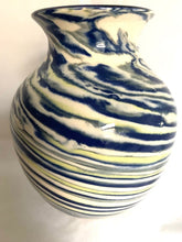 Load image into Gallery viewer, Short Vase With Swirls of Blue and Yellow
