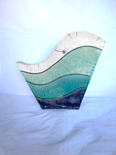 Load image into Gallery viewer, Harp Shaped Raku Vase in Blues
