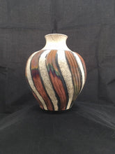 Load image into Gallery viewer, Raku Vase With White and Copper Stripes
